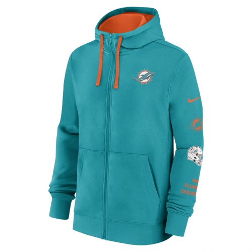 Nike Cotton Full-Zip Fleece Hoodie - NFL Miami Dolphins Turbo Green/Brilliant Orange XL