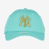 NEW ERA MLB NEW YORK YANKEES METALLIC LOGO WOMENS 9FORTY STRAPBACK CAP GREEN