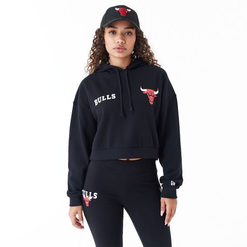 New Era NBA Team Logo Chicago Bulls Womens Crop Pullover Hoodie Black L