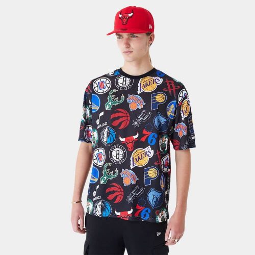 New Era NBA All Over Print Oversized T-Shirt Black