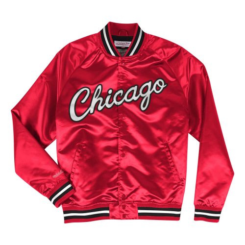 MITCHELL & NESS CHICAGO BULLS Special Script Light Weight Satin Jacket SCARLET